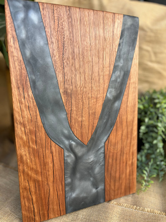 Spotted Gum Charcuterie Board with Resin Inlay (Battleship grey)
