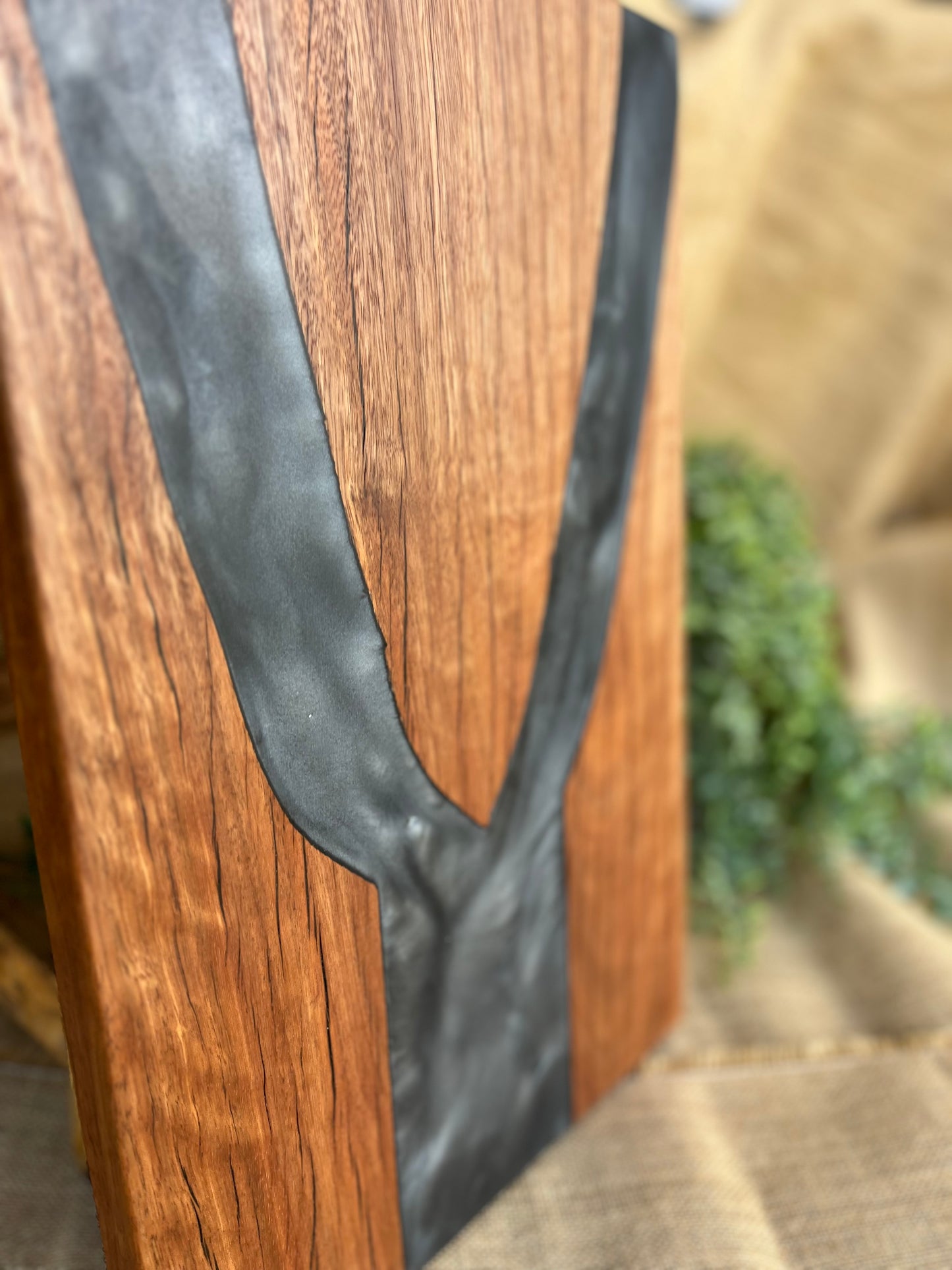 Spotted Gum Charcuterie Board with Resin Inlay (Battleship grey)