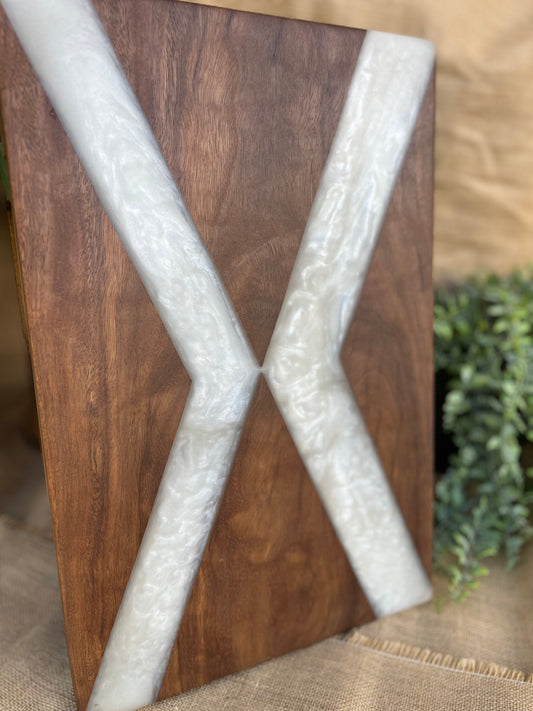 Spotted Gum Charcuterie Board with Resin Inlay (White Pearl)