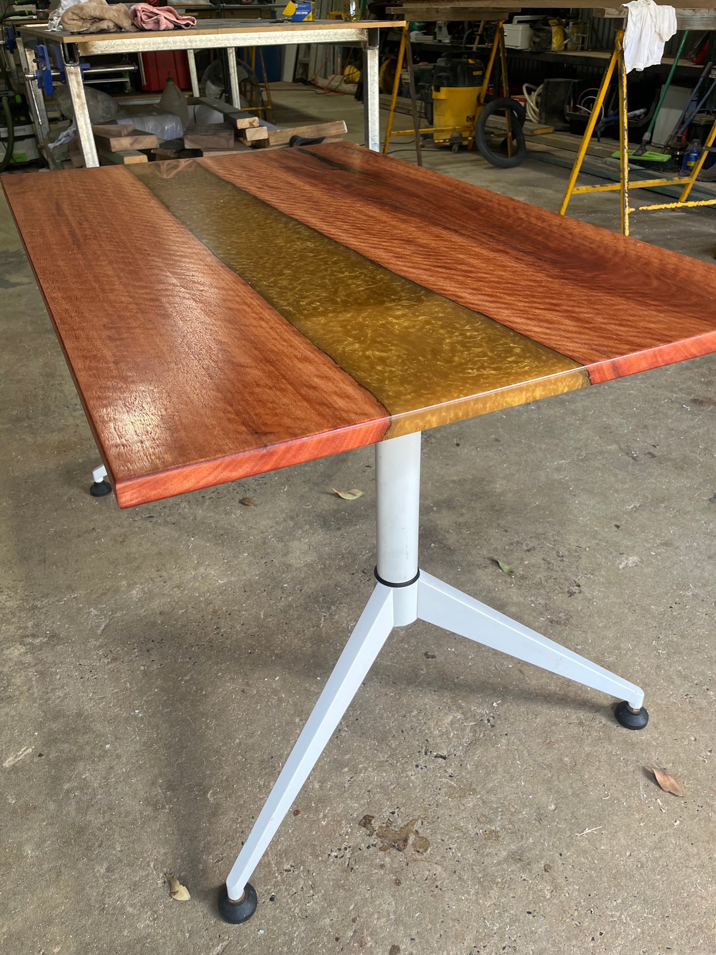 Bloodwood Office Desk with Metallic Gold Resin Inlay