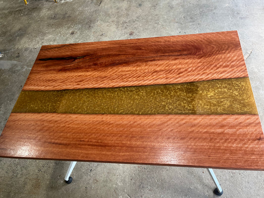 Bloodwood Office Desk with Metallic Gold Resin Inlay
