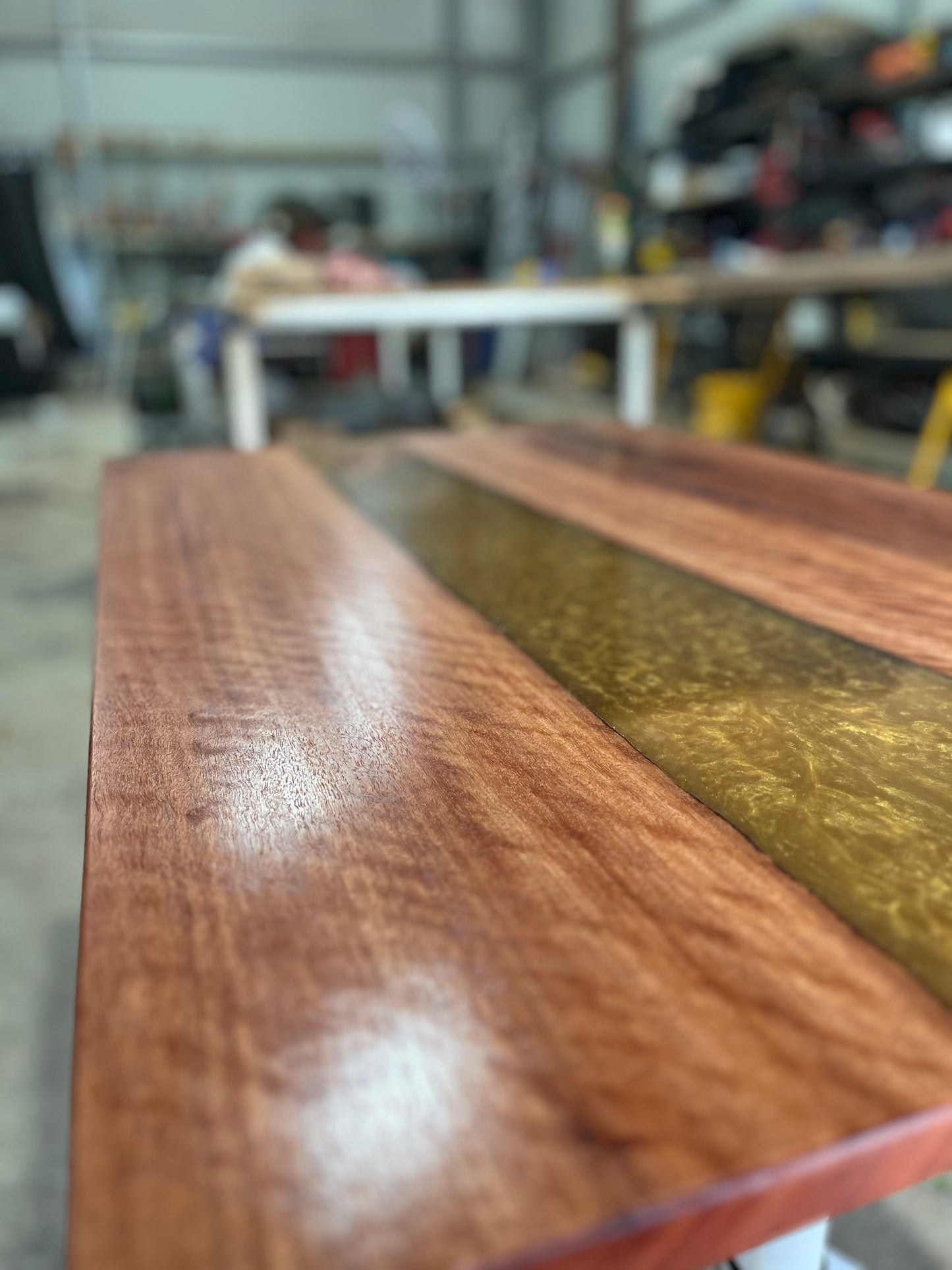 Bloodwood Office Desk with Metallic Gold Resin Inlay