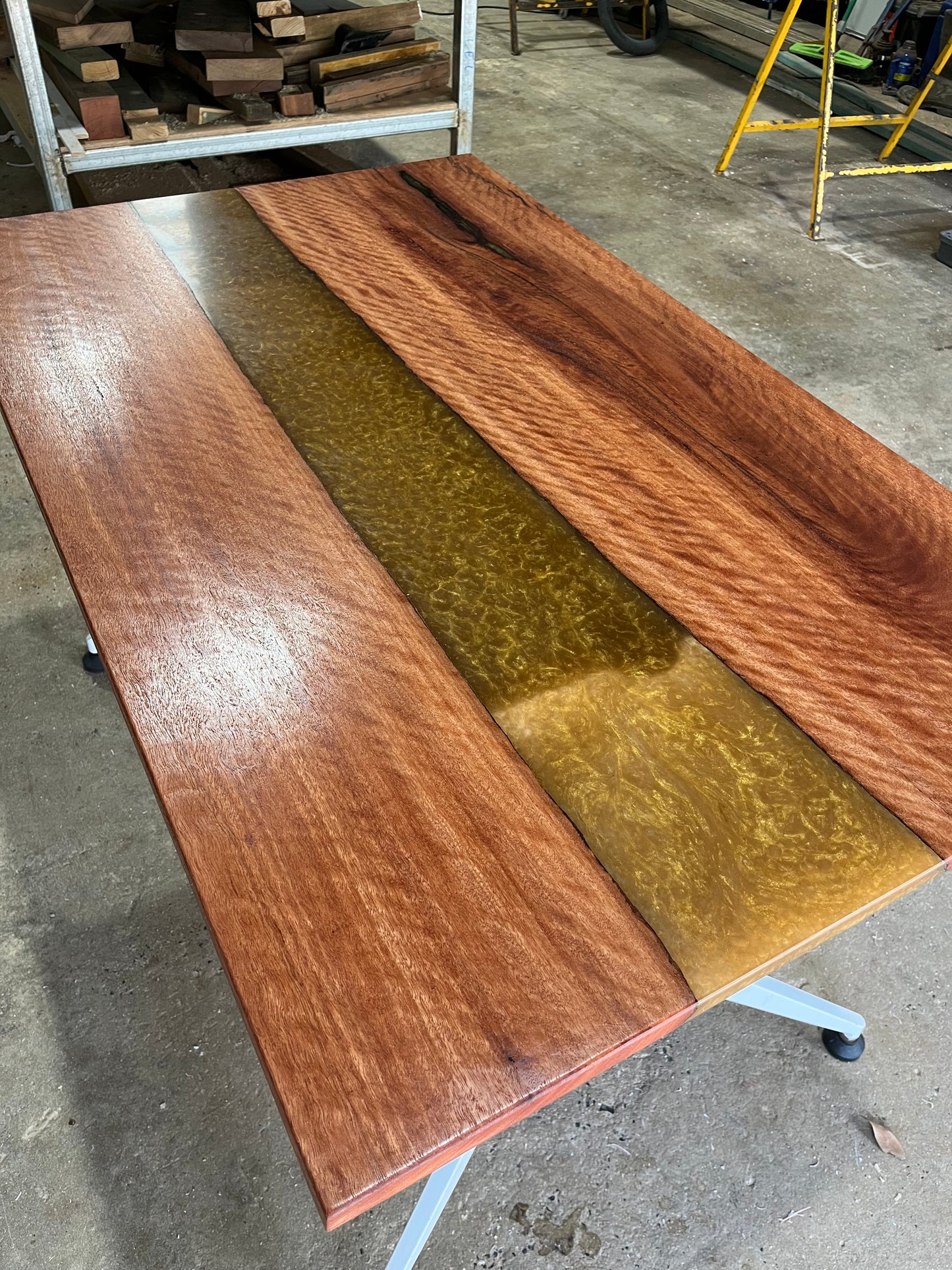 Bloodwood Office Desk with Metallic Gold Resin Inlay
